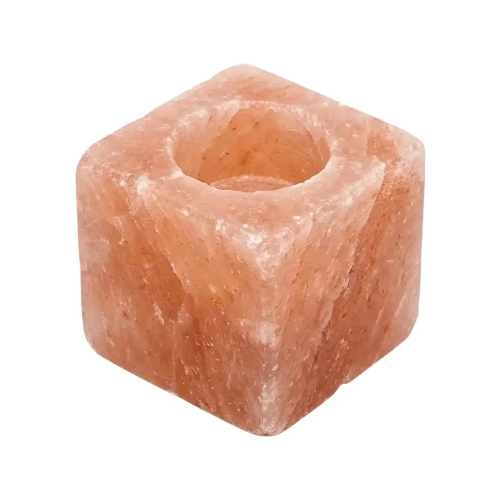 Himalayan Pink Salt Candle Holder — Geometric Cube Tealight Holder