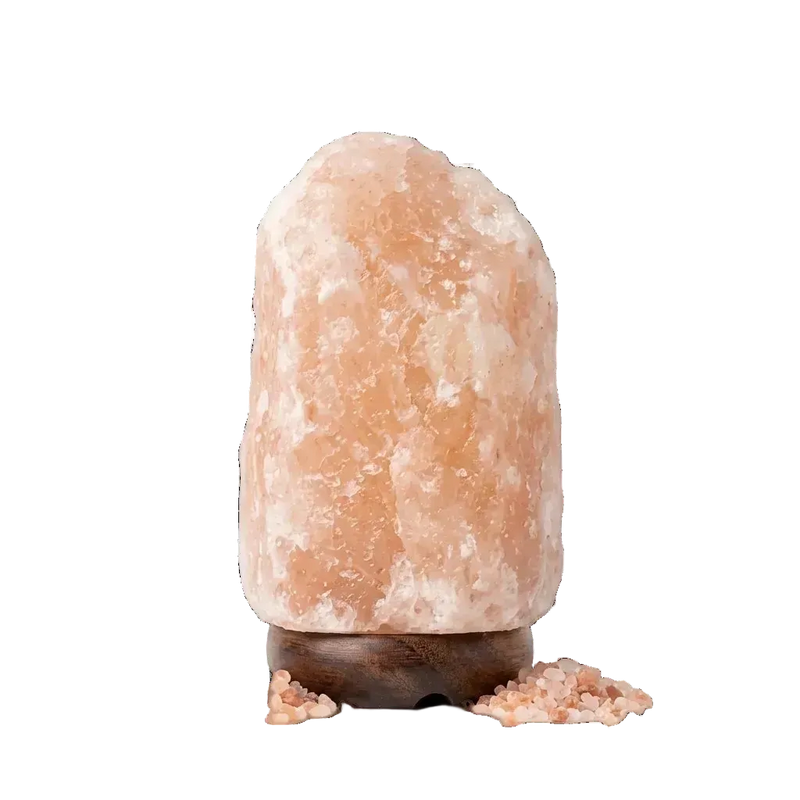 Pink Himalayan Salt Lamp — Natural Raw Cut with Wooden Base