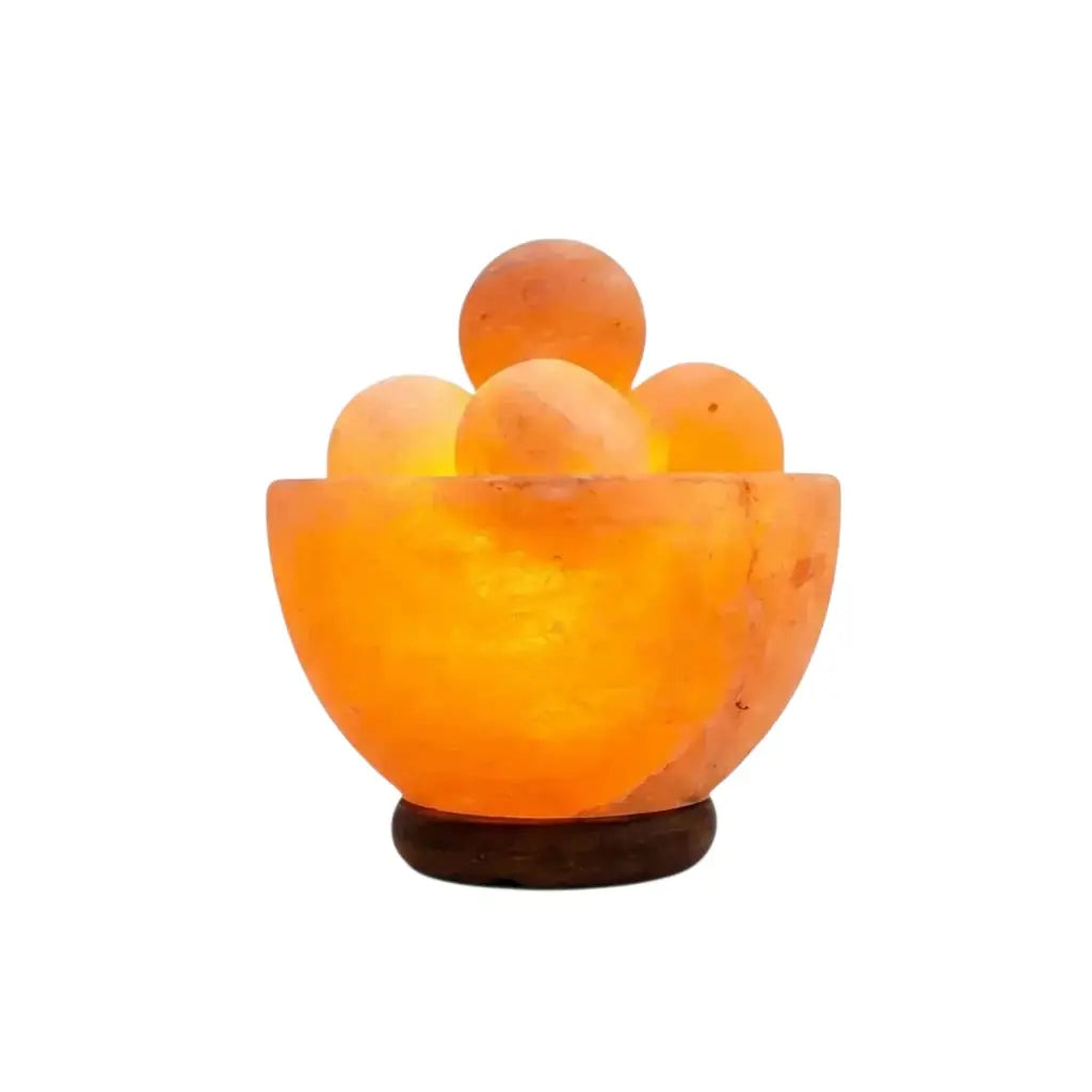 Pink Himalayan Salt Bowl Lamp — Handcrafted with 5 Salt Spheres